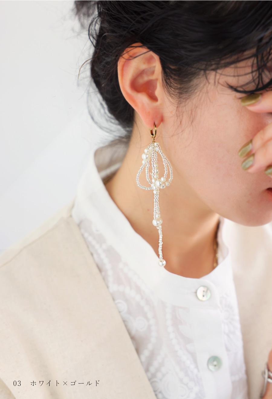 アクセ送料無料 リボンビーズピアス ピアス レディース・(50)メール便