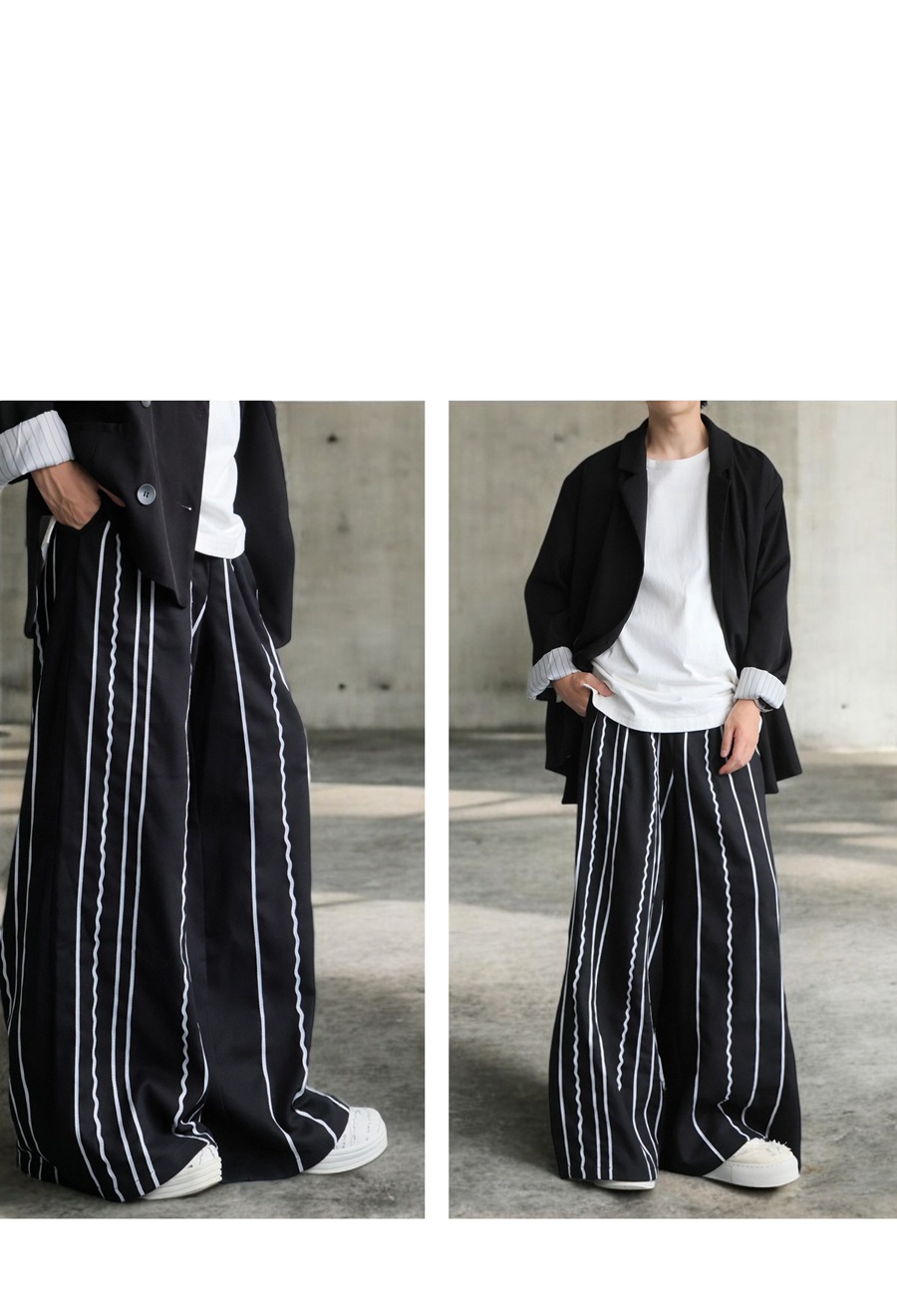 刺繍ライン入り ワイドパンツ メンズ ロング 送料無料・メール便不可