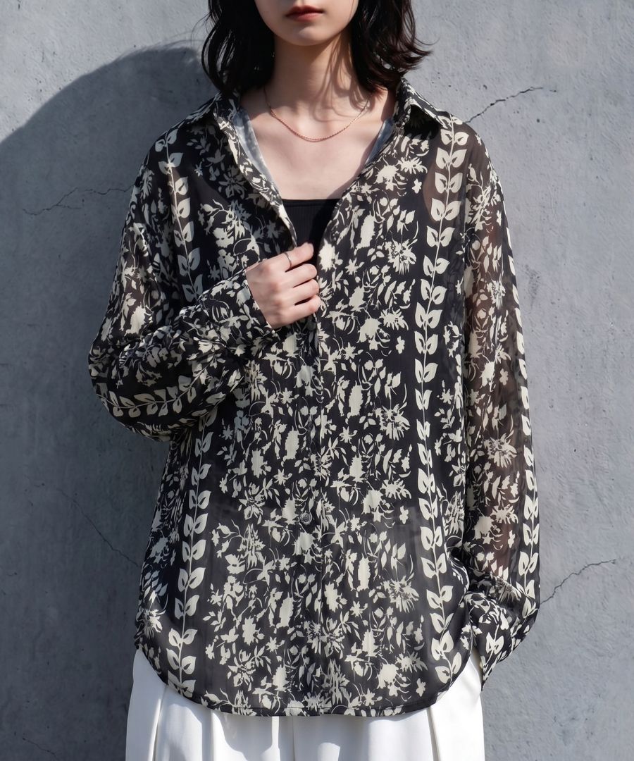 【新品】SEMICOUTURE 花柄長袖シアーシャツ 花をモードに。シャツ レディース 長袖 前開き 花柄 シアー 送料無料