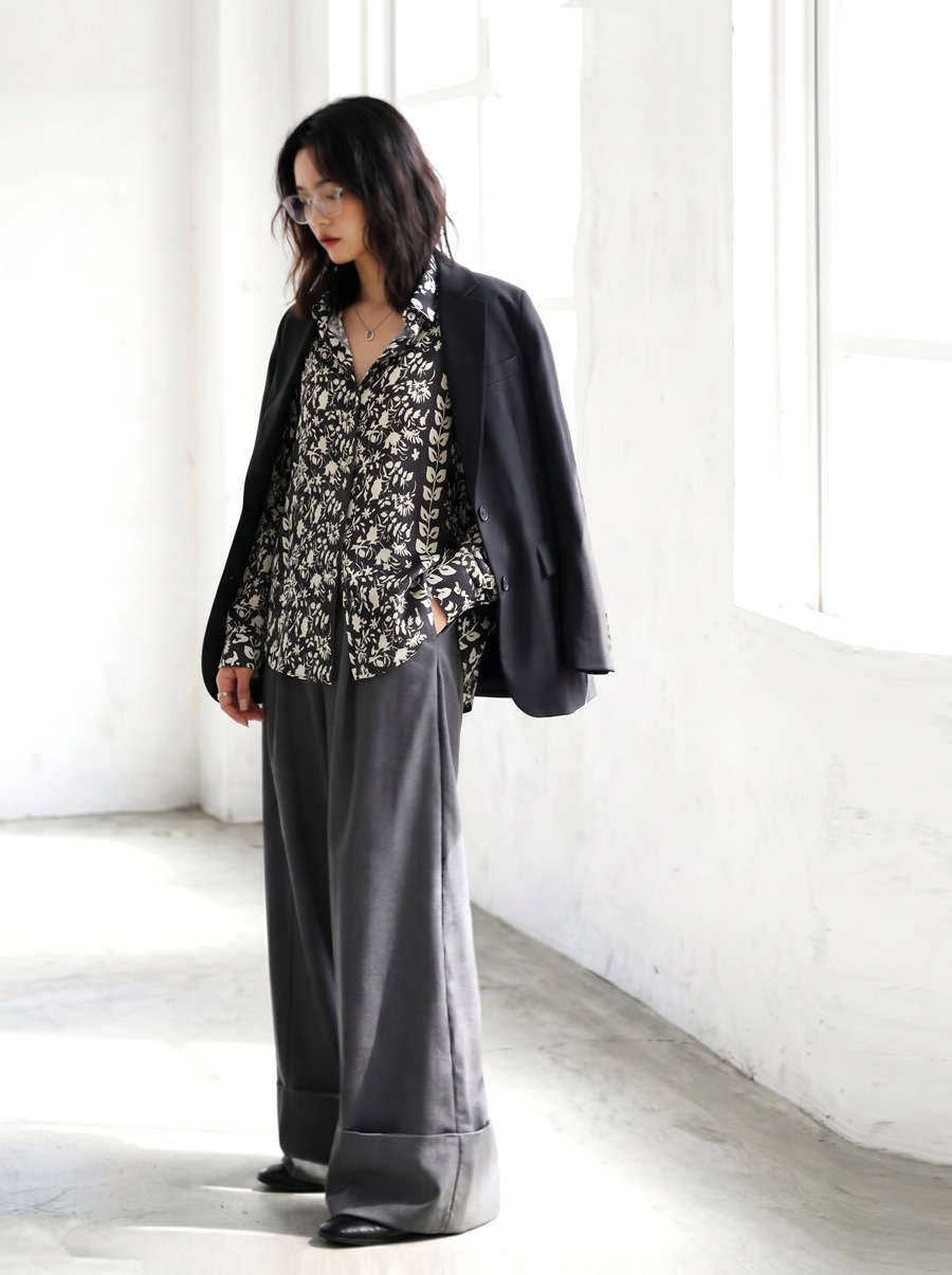 LEONARD FASHION コットン シアー シャツ 羽織 花柄 黒 9R 花をモードに。シャツ レディース 長袖 前開き 花柄 シアー 送料無料