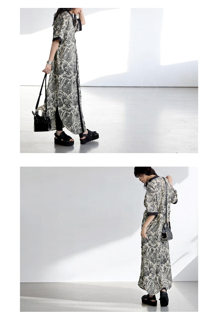 トワルドジュイ柄 ワンピース レディース 半袖 ロング 送料無料