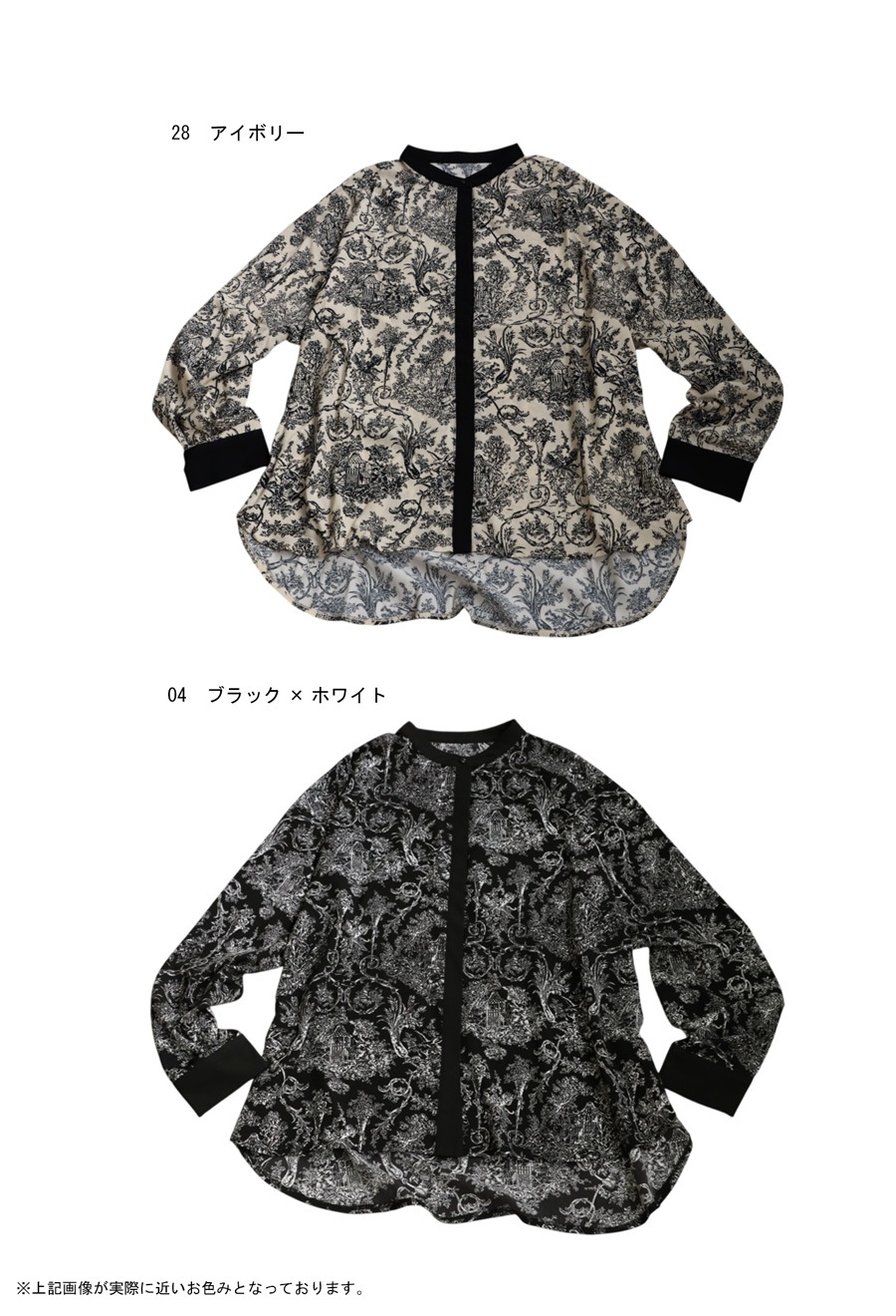 ふるさと納税 和泉市 【ANTIQUA/アンティカ】トワルドジュイ バンドカラーシャツ 長袖(PO-00144-28-F) antiqua トワルドジュイ バンドカラーシャツ シャツ レディース