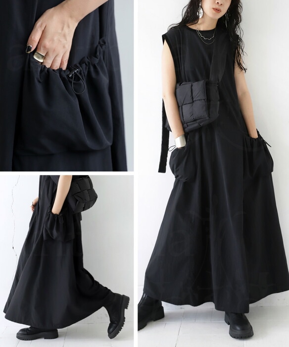 ワンピース レディース ロング ノースリーブ 無地 送料無料・(500