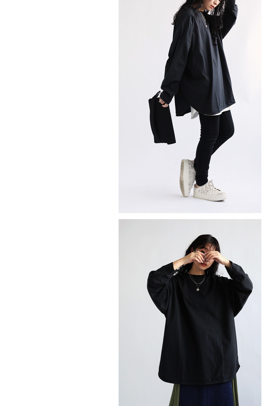 ビッグロンT レディース トップス 長袖 無地 綿100・(500)メール便可