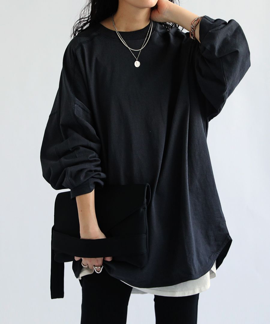 ビッグロンT レディース トップス 長袖 無地 綿100・(500)メール便可