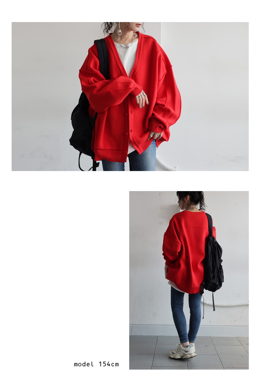 ワンダフルワールド ワッペン リボン モヘアニットカーディガン 赤 ワンダフルワールド ワッペン リボン モヘアニットカーディガン