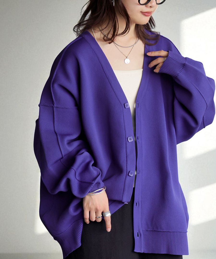 スポンジニットカーディガン レディース Vネック 送料無料