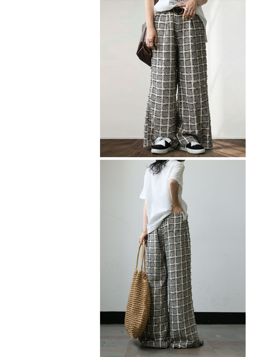 柄で魅せる、大人の余裕。ワイドパンツ レディース 千鳥チェック柄