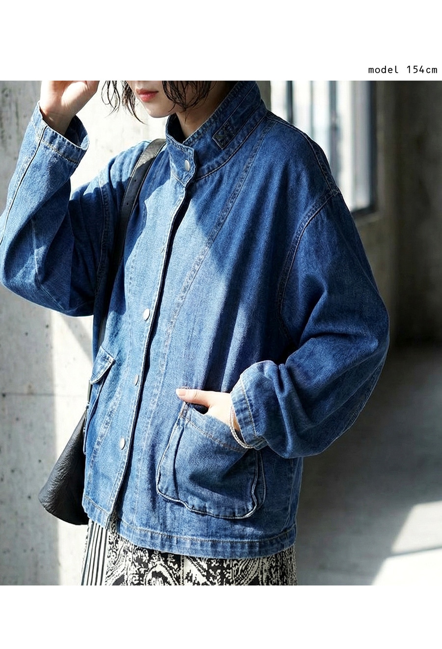 スタンドカラー デニムジャケット レディース 長袖 送料無料・(600