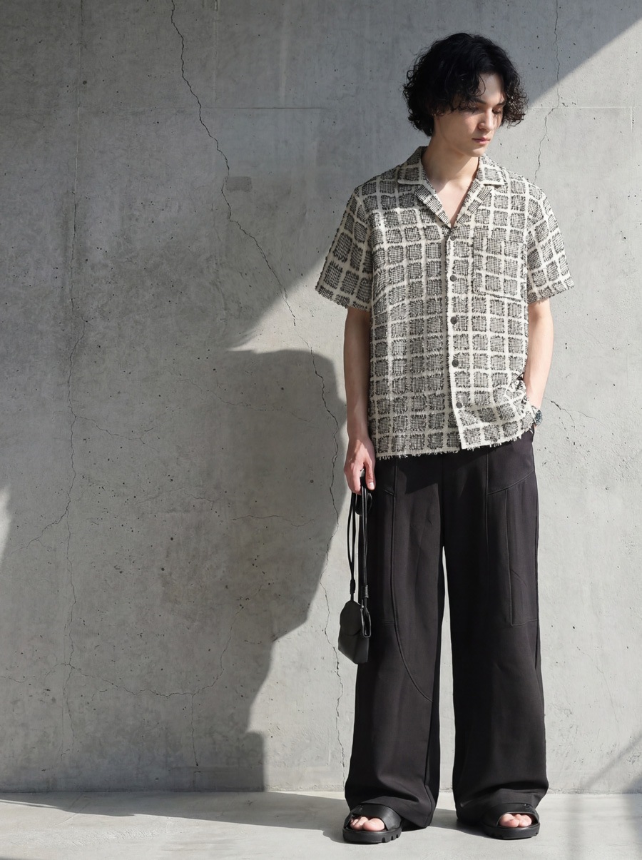 柄に、立体感を。シャツ メンズ 半袖 オープンカラー 千鳥チェック
