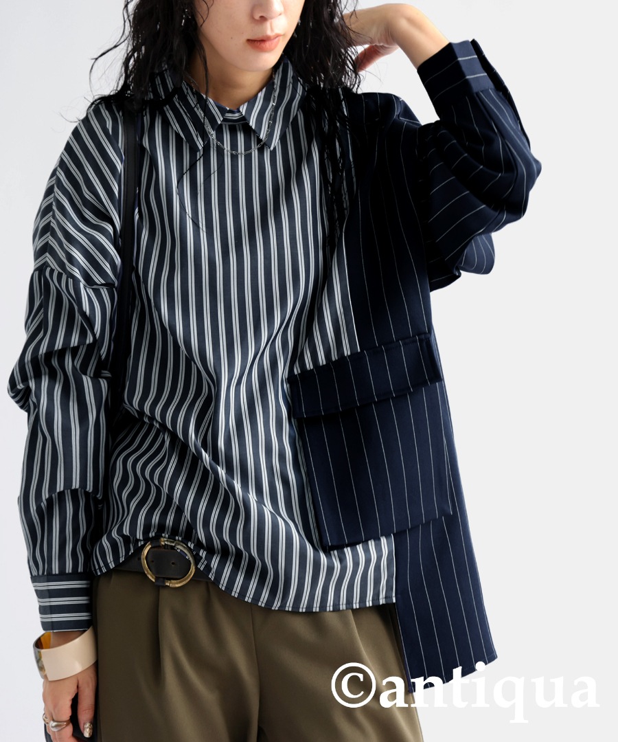 し*ー様 alexanderwang 青黒ストライプ 長袖 シャツ レディース トップス 長袖 ストライプ柄 アシメ 送料無料・(100