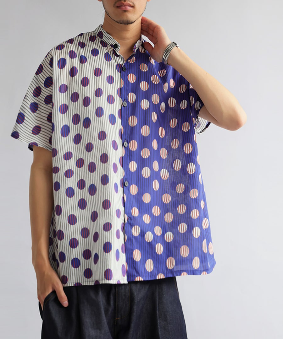 BRENT 半袖 ヴィンテージシャツ ドット柄 ドットシャツ シャツ メンズ トップス 綿100 半袖 送料無料・再販。(50