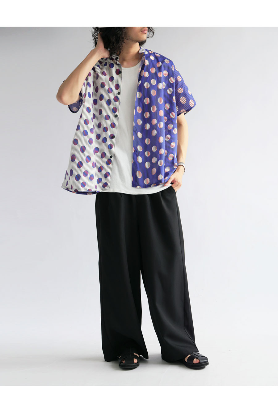 ドットシャツ シャツ メンズ トップス 綿100 半袖 送料無料・再販。(50