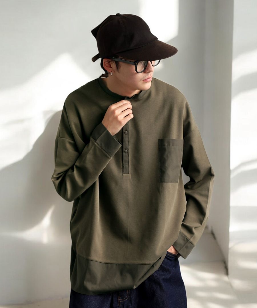 ヘンリーネック ドッキングトップス メンズ トップス 送料無料・(500