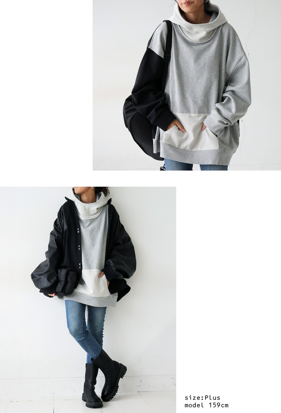 バイカラー 裏毛フーディー レディース トップス 綿 送料無料