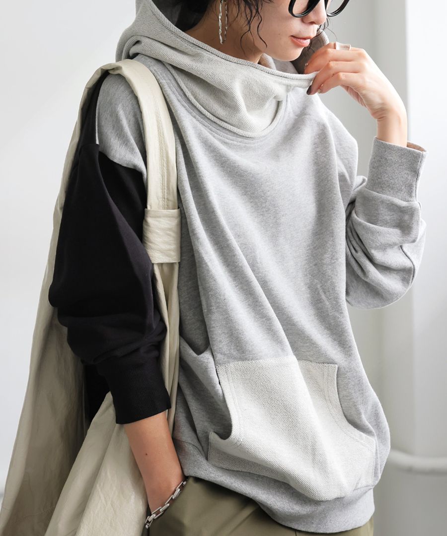 バイカラー 裏毛フーディー レディース トップス 綿 送料無料
