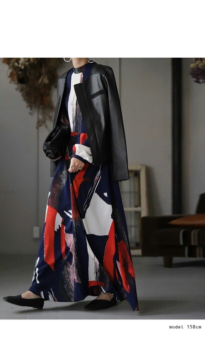 ワンピース 長袖 ロング マキシ丈 柄ワンピ 総柄 送料無料・再入荷