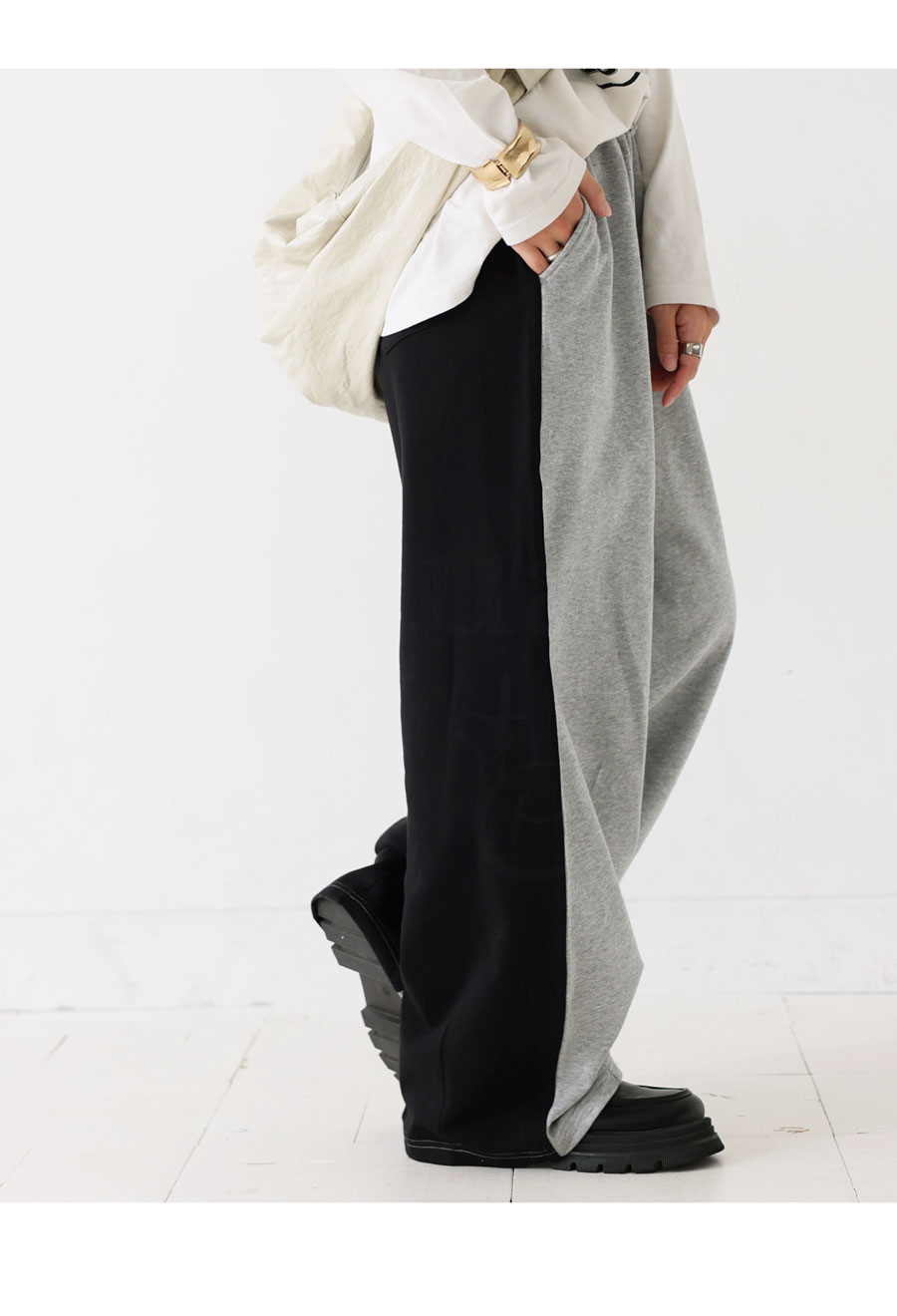 バイカラー 裏毛 スウェットパンツ レディース ワイド 送料無料