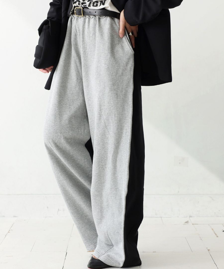 バイカラー 裏毛 スウェットパンツ レディース ワイド 送料無料
