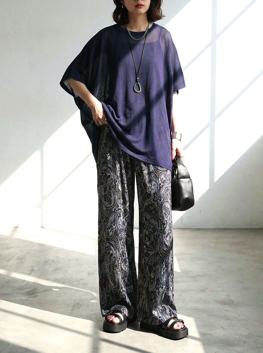 ペイズリー柄シアーシャツ　ドルマン綿ニット　変形トップス ペイズリー柄 シアーシャツ シャツ レディース トップス 長袖・再再販