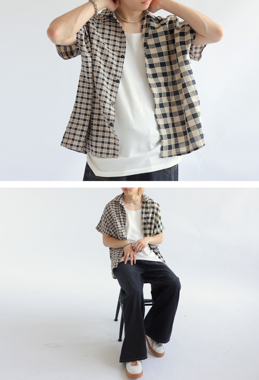 アシメチェックシャツ シャツ メンズ トップス 送料無料・再再販。(80