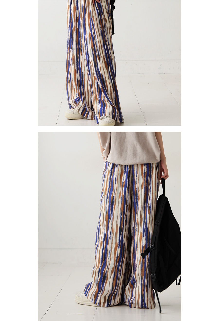 水彩アート柄 ワイドパンツ レディース リラックス 送料無料・メール便