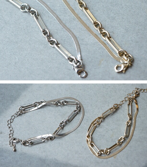 アクセ送料無料 2連 ブレスレット レディース チェーン 重ね付け風