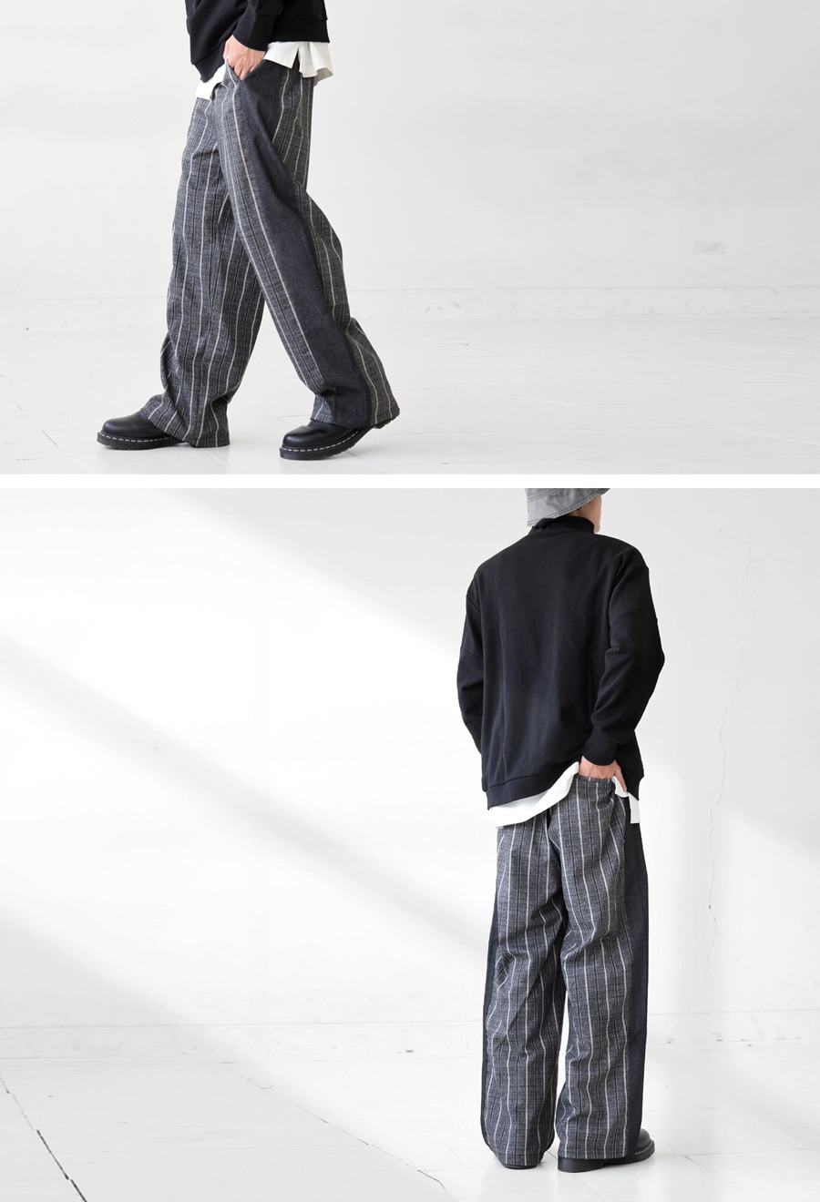 ストライプ柄切り替えパンツ パンツ メンズ ボトムス 送料無料・(500