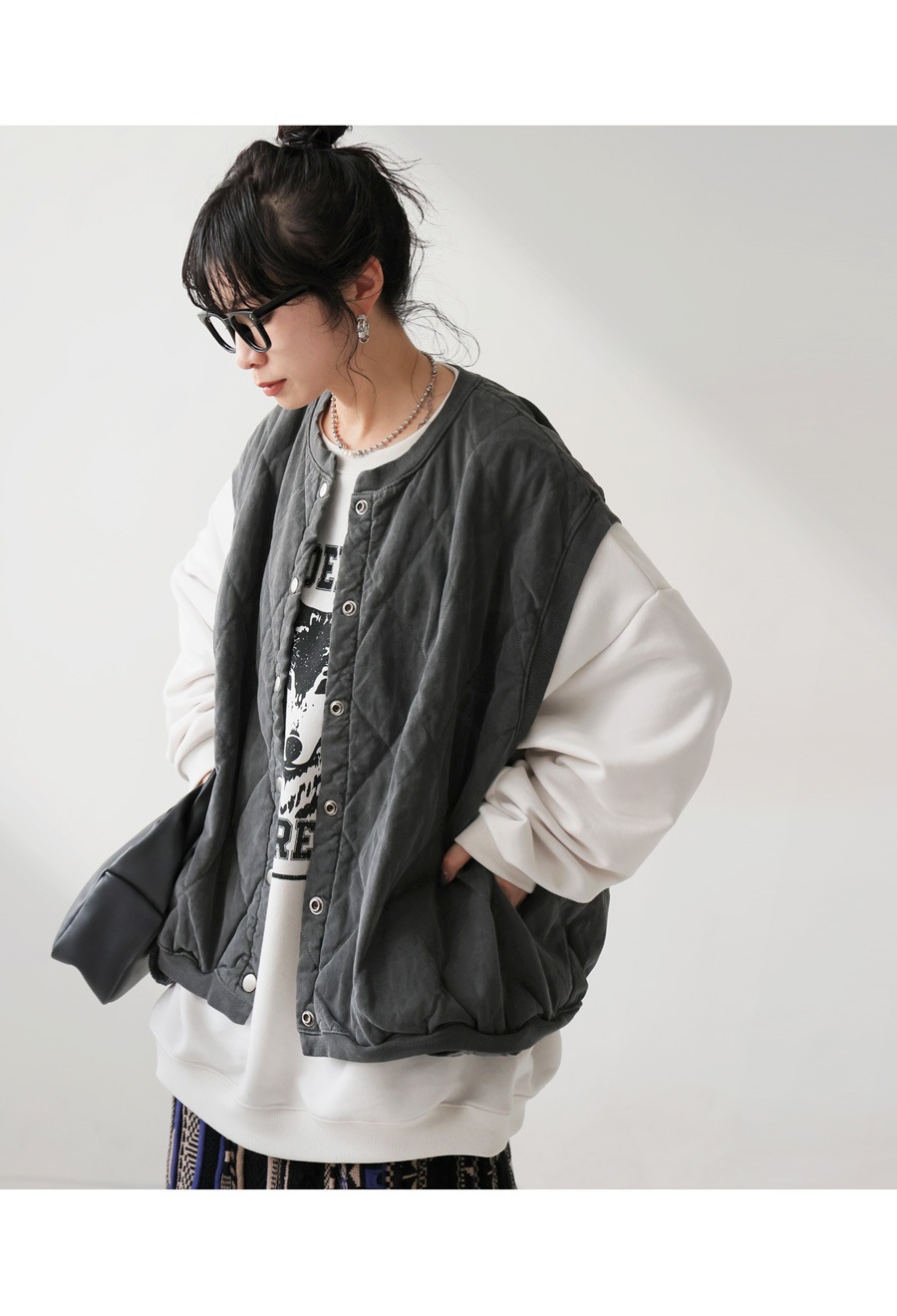 キルティングベスト レディース トップス ノーカラー 送料無料・再入荷