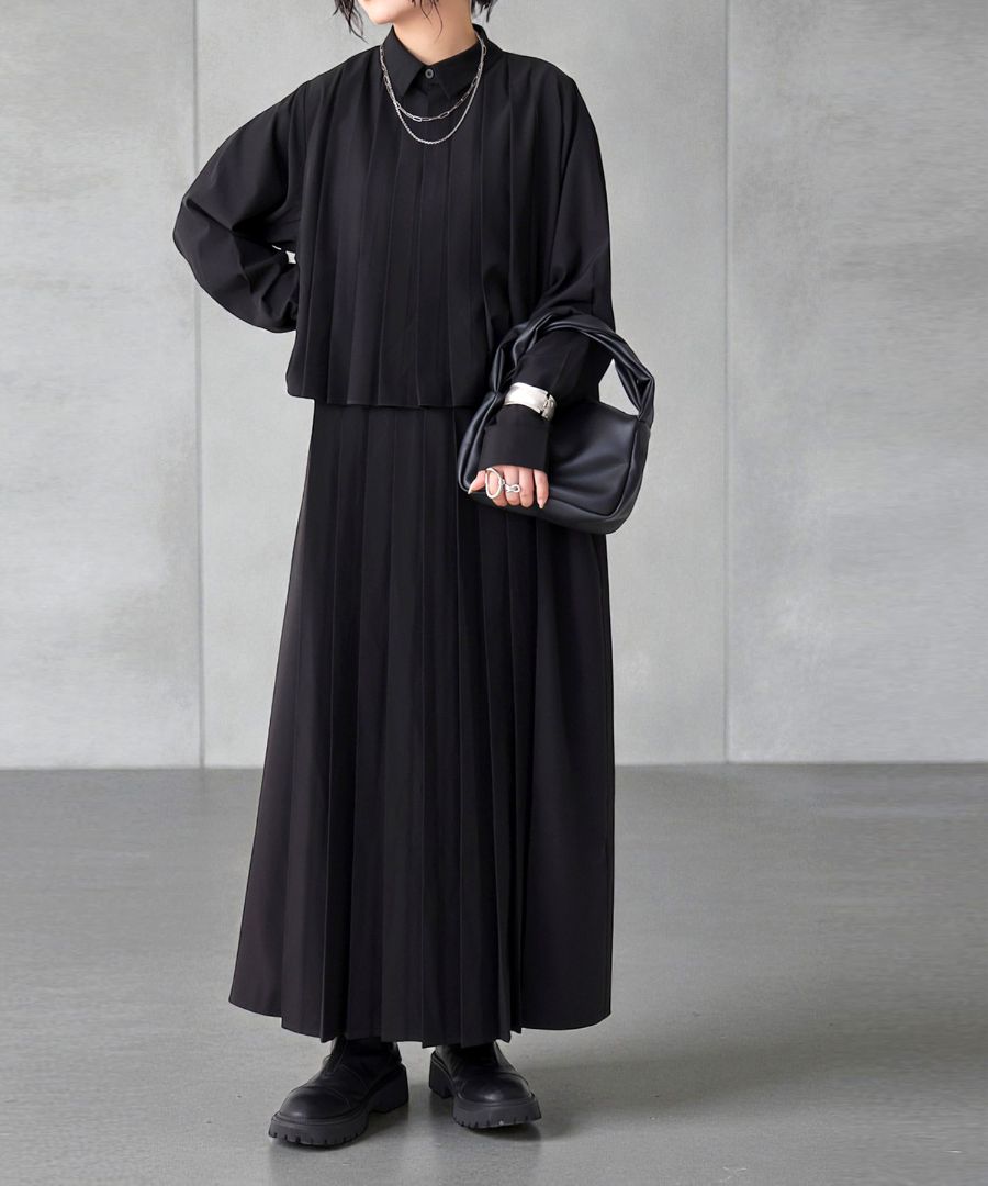 プリーツワンピース レディース ワンピース レイヤード風 送料無料