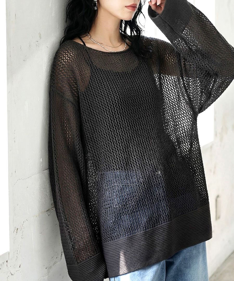 ワイズ Y's メッシュ ニット セーター 無地 長袖 モックネック ブラック AOYAMA 【洋服の青山】毛玉CLEAR ウール100% モックネックセーター