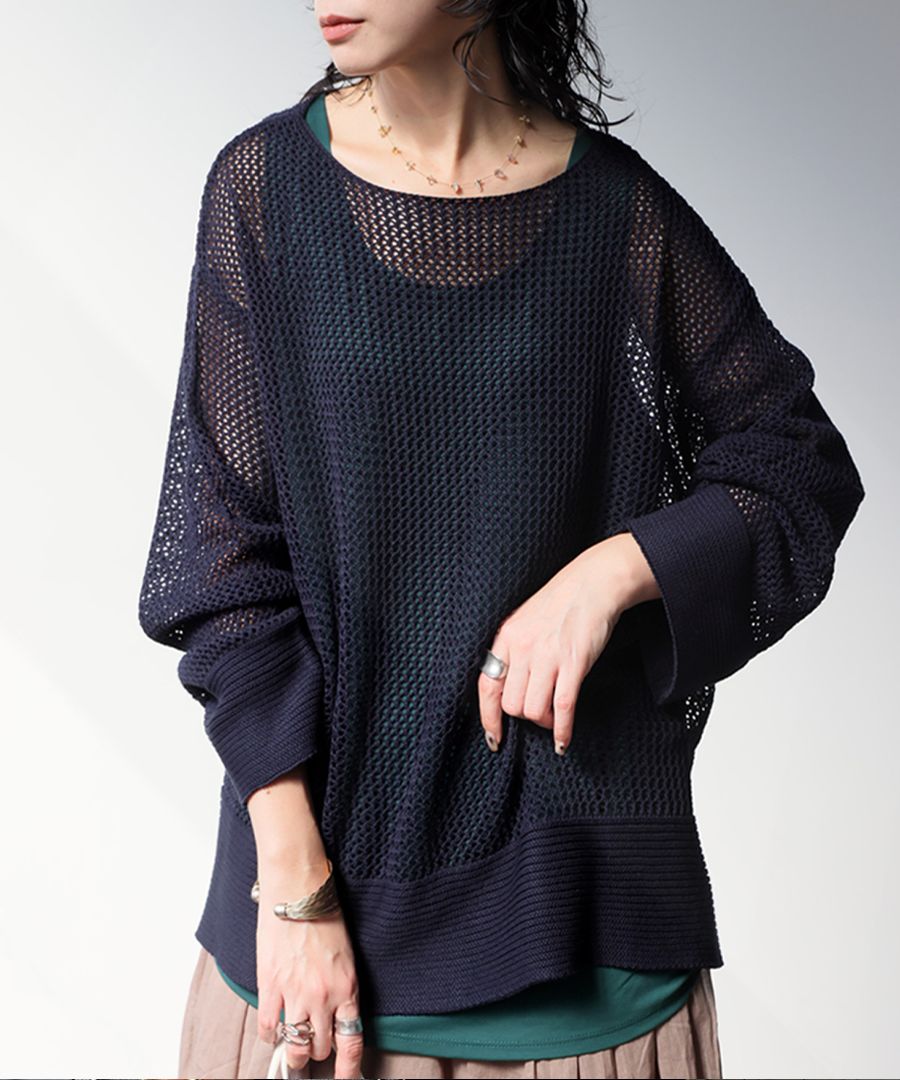 【新品未使用定価17000円】LASUD ACTIVE メッシュ編み長袖ニット セール】《JaVaジャバコラボ》肌見せも着心地も、大人仕様。ルーズ