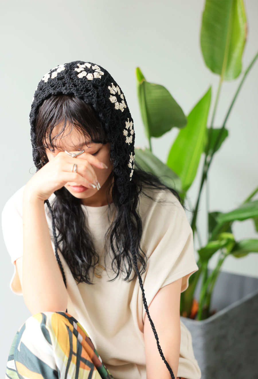 クロシェ編みニット帽 帽子 レディース ハット タッセル・(100)メール