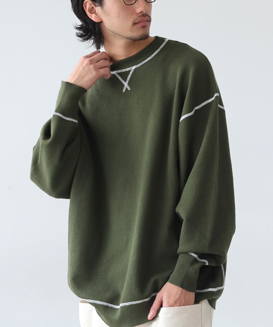 トップス mn 配色ステッチニット ニット メンズ トップス 送料無料・メール便不可