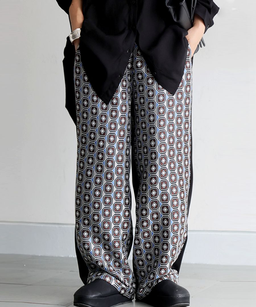 幾何学柄 切替イージーパンツ レディース ボトムス 送料無料・メール便