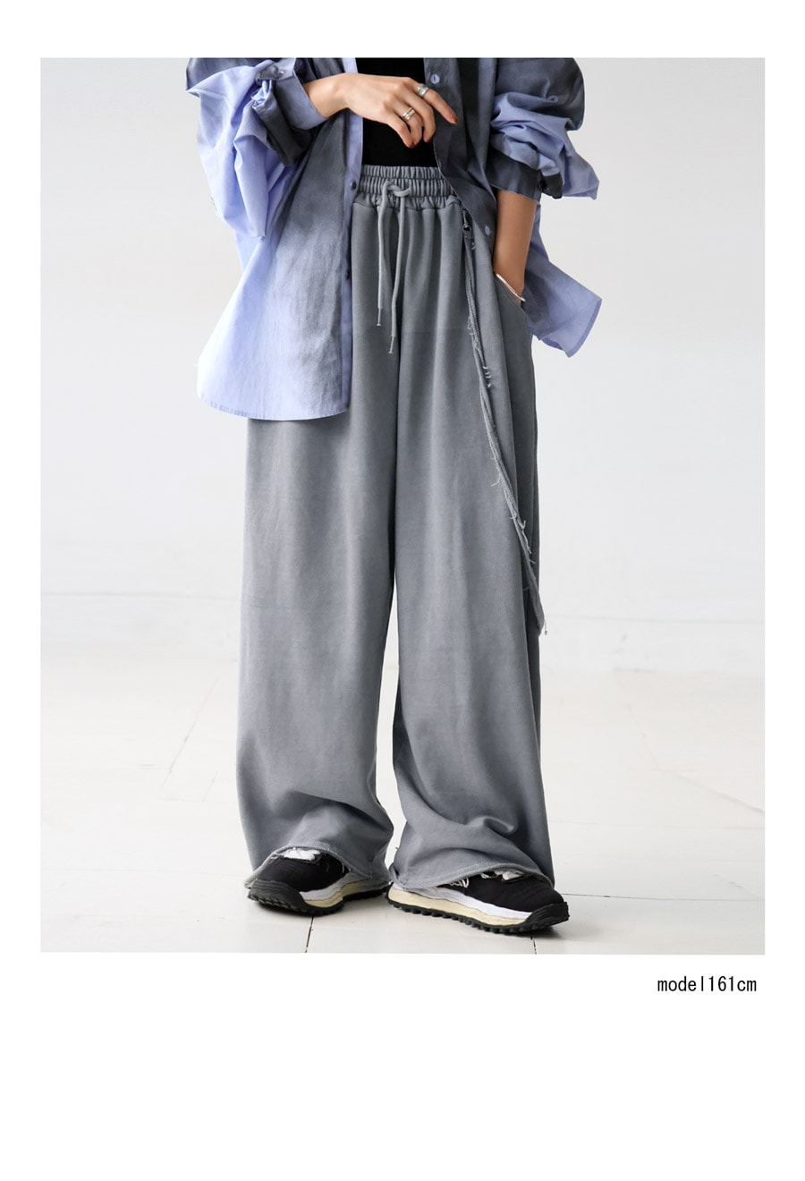 切りっぱなし ワイドパンツ レディース ロング 無地 送料無料・メール