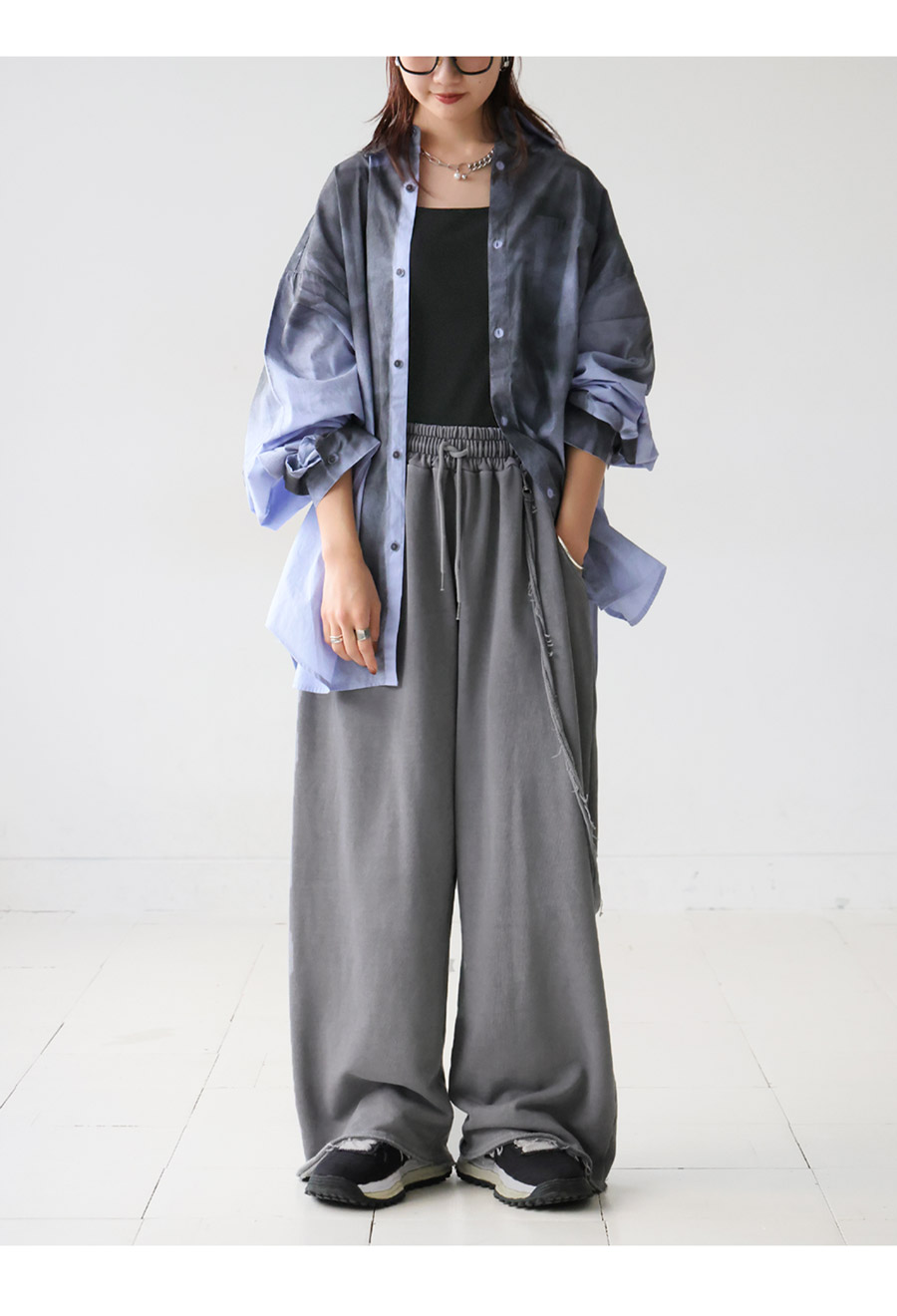 切りっぱなし ワイドパンツ レディース ロング 無地 送料無料・メール