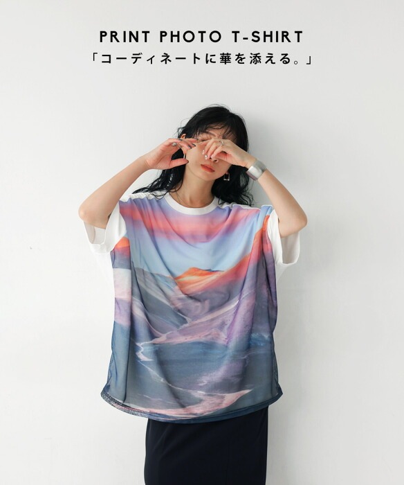 Tシャツ レディース トップス 半袖 山 柄 柄トップス 送料無料・(100