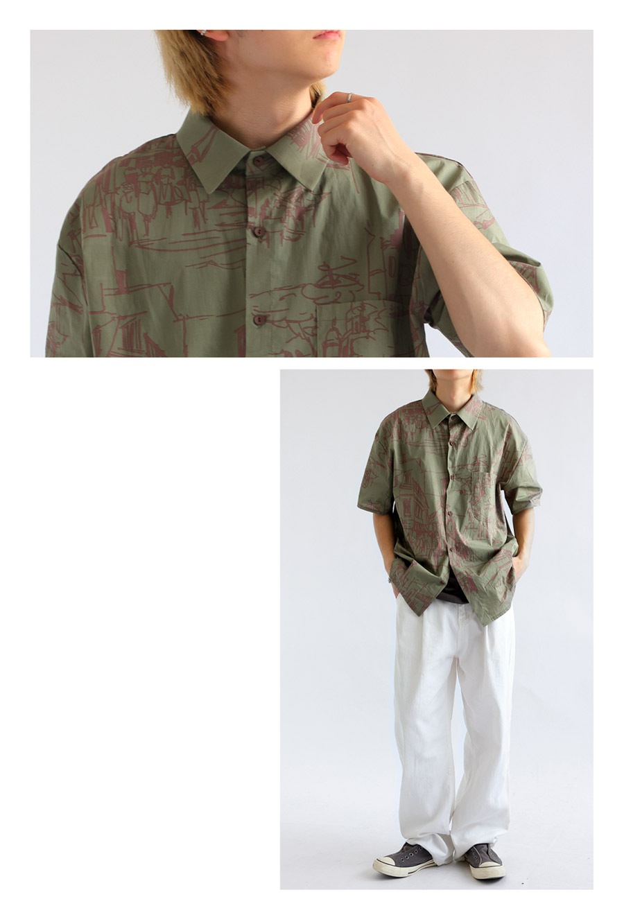 アート柄シャツ シャツ メンズ トップス 半袖 柄 綿100 送料無料・(50