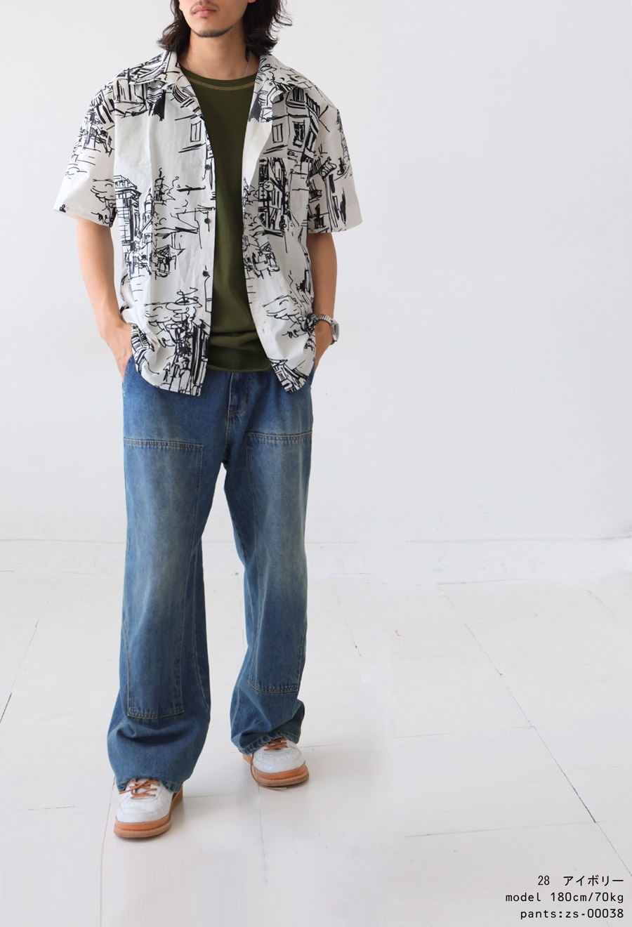 アート柄シャツ シャツ メンズ トップス 半袖 柄 綿100 送料無料・(50