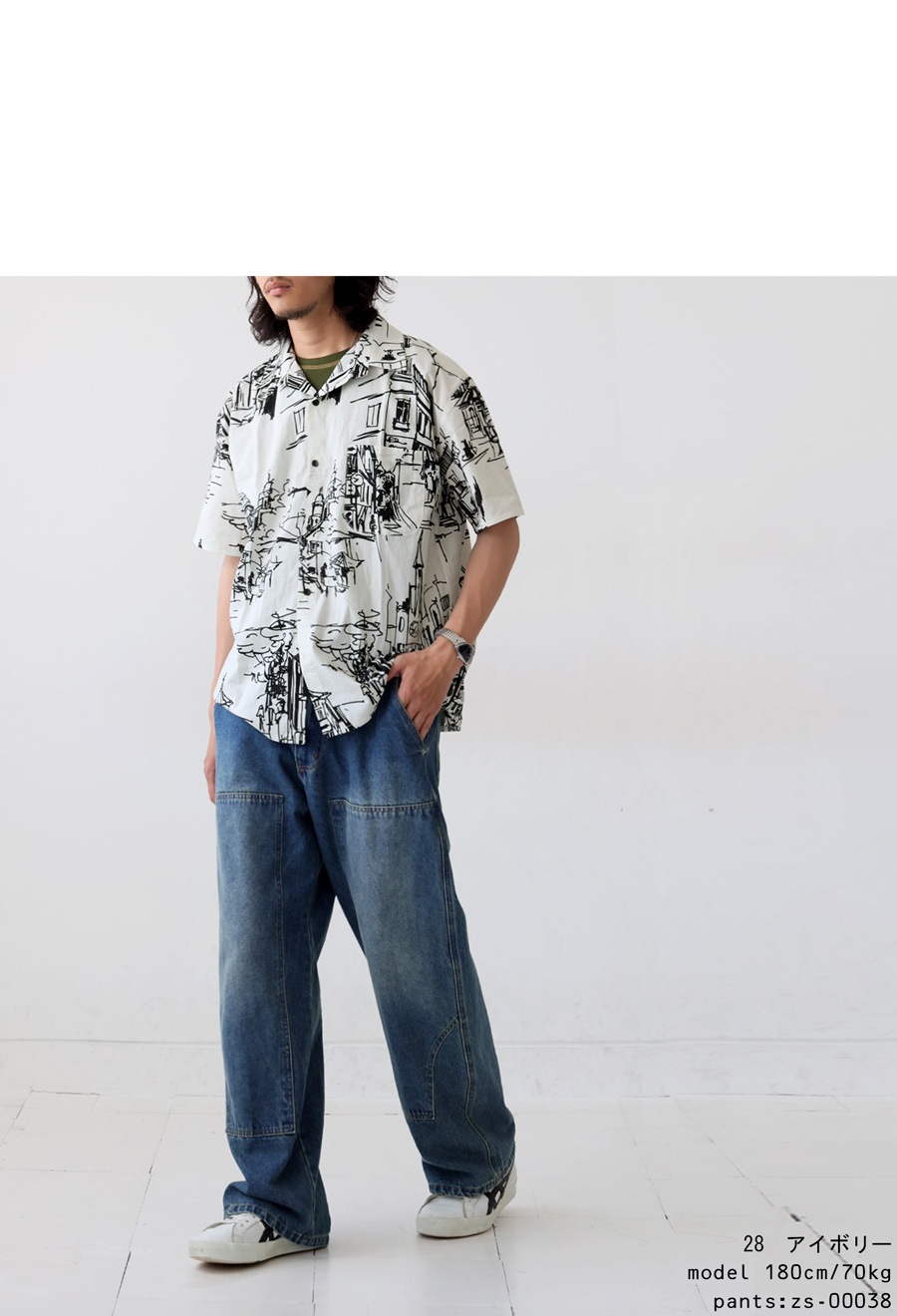 アート柄シャツ シャツ メンズ トップス 半袖 柄 綿100 送料無料 ・(50
