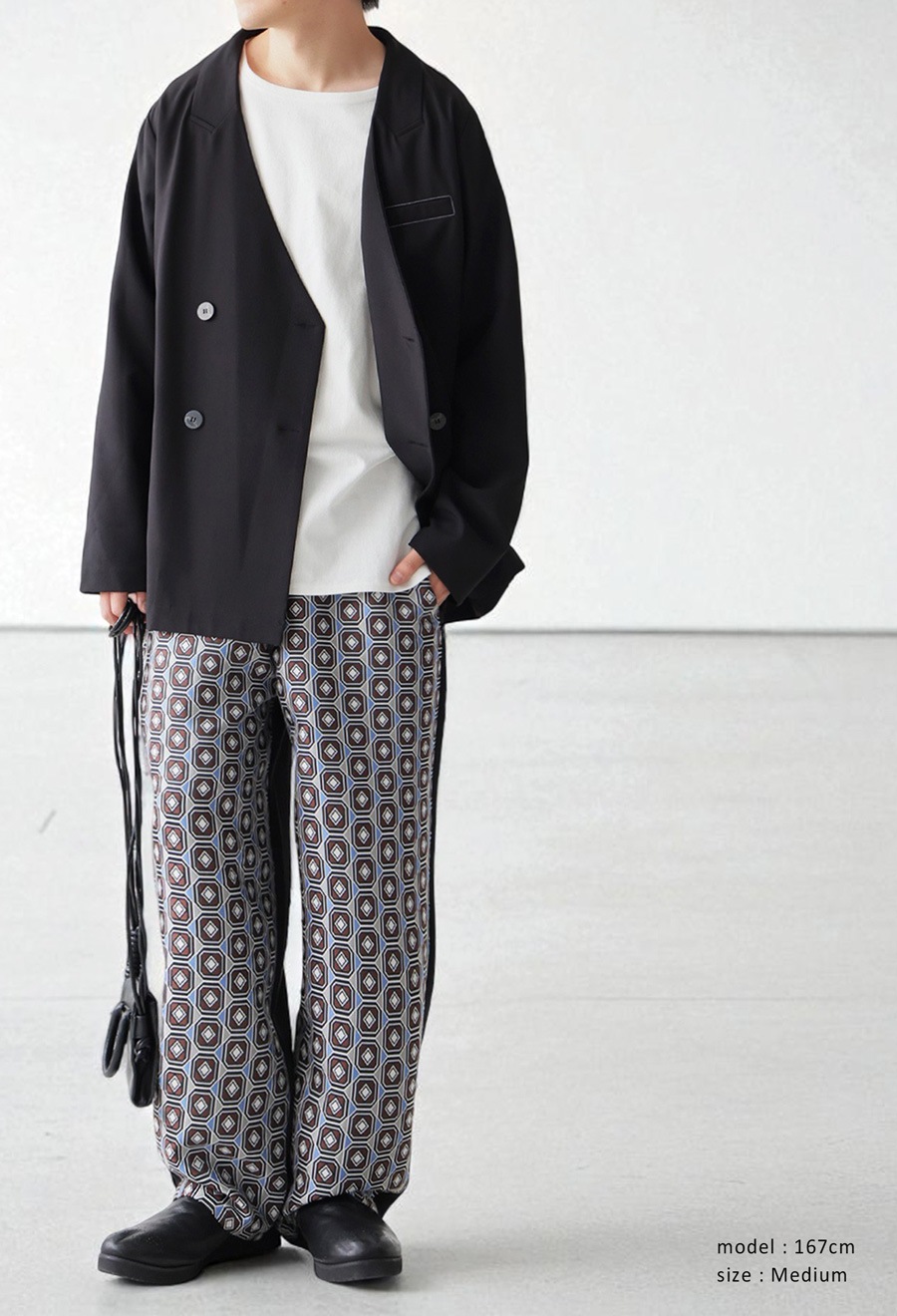 幾何学柄 切替イージーパンツ メンズ ボトムス 送料無料・メール便不可