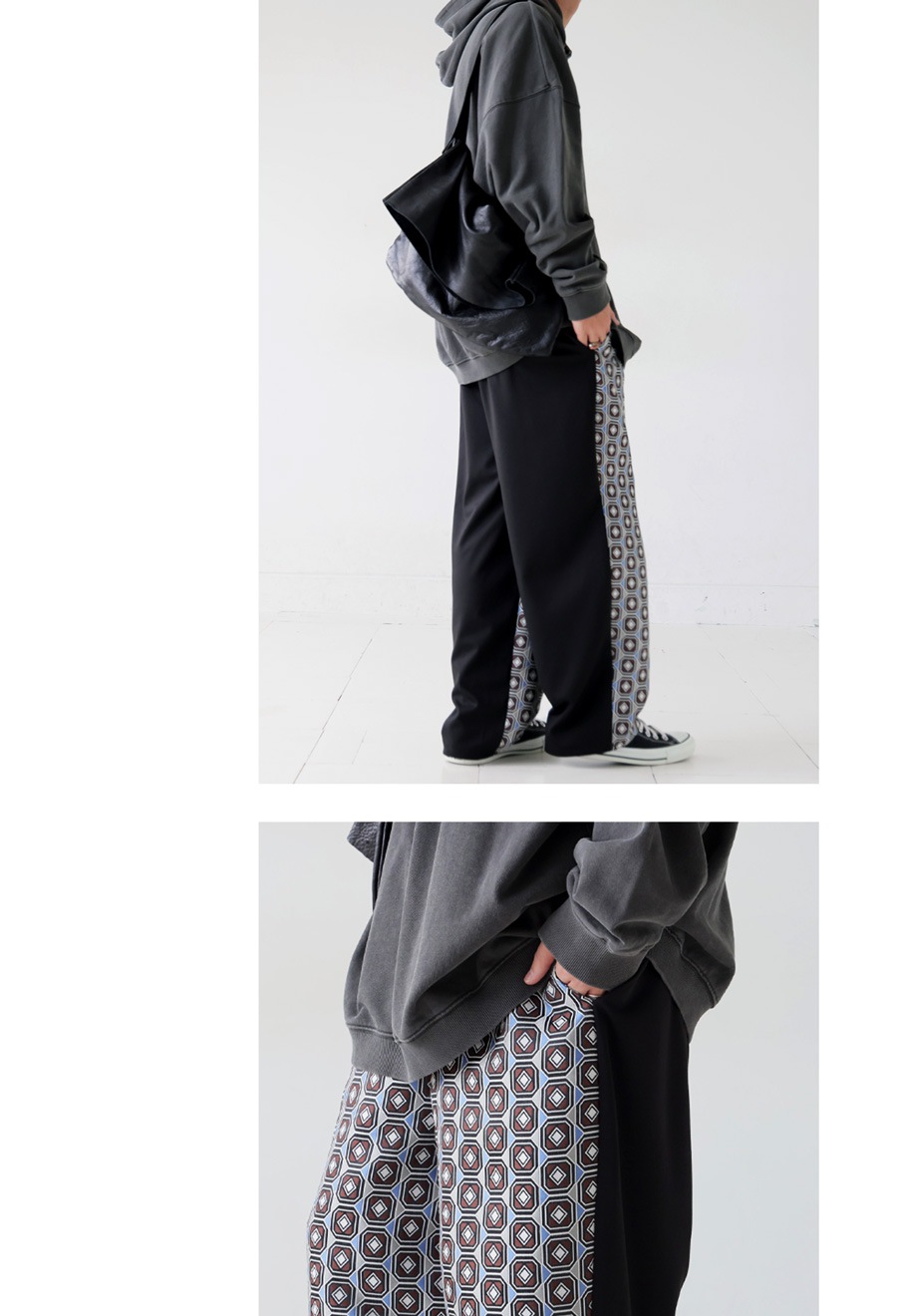 幾何学柄 切替イージーパンツ メンズ ボトムス 送料無料・メール便不可