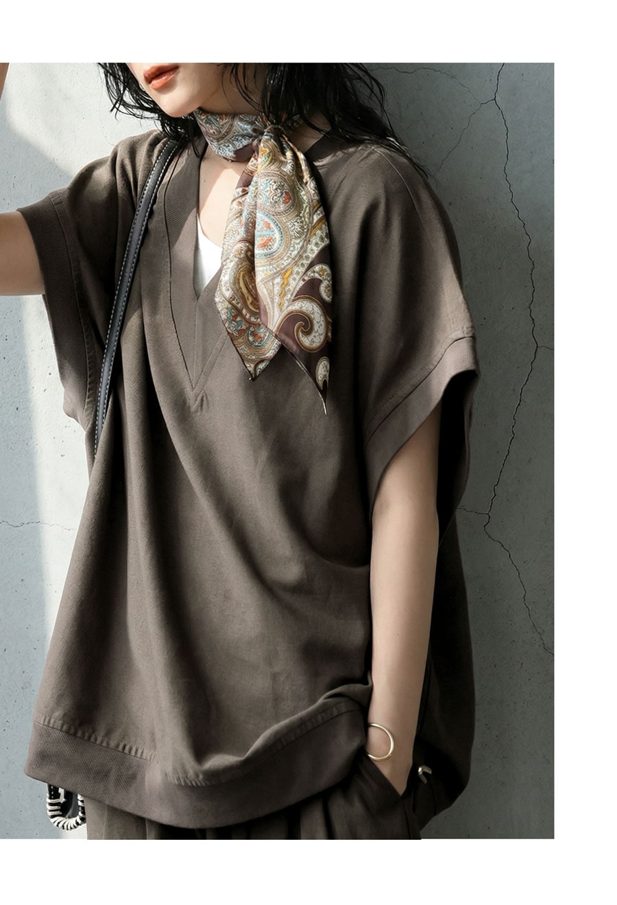 リネン混 Vネック 無地 ベスト レディース ルーズ・(500)メール便可