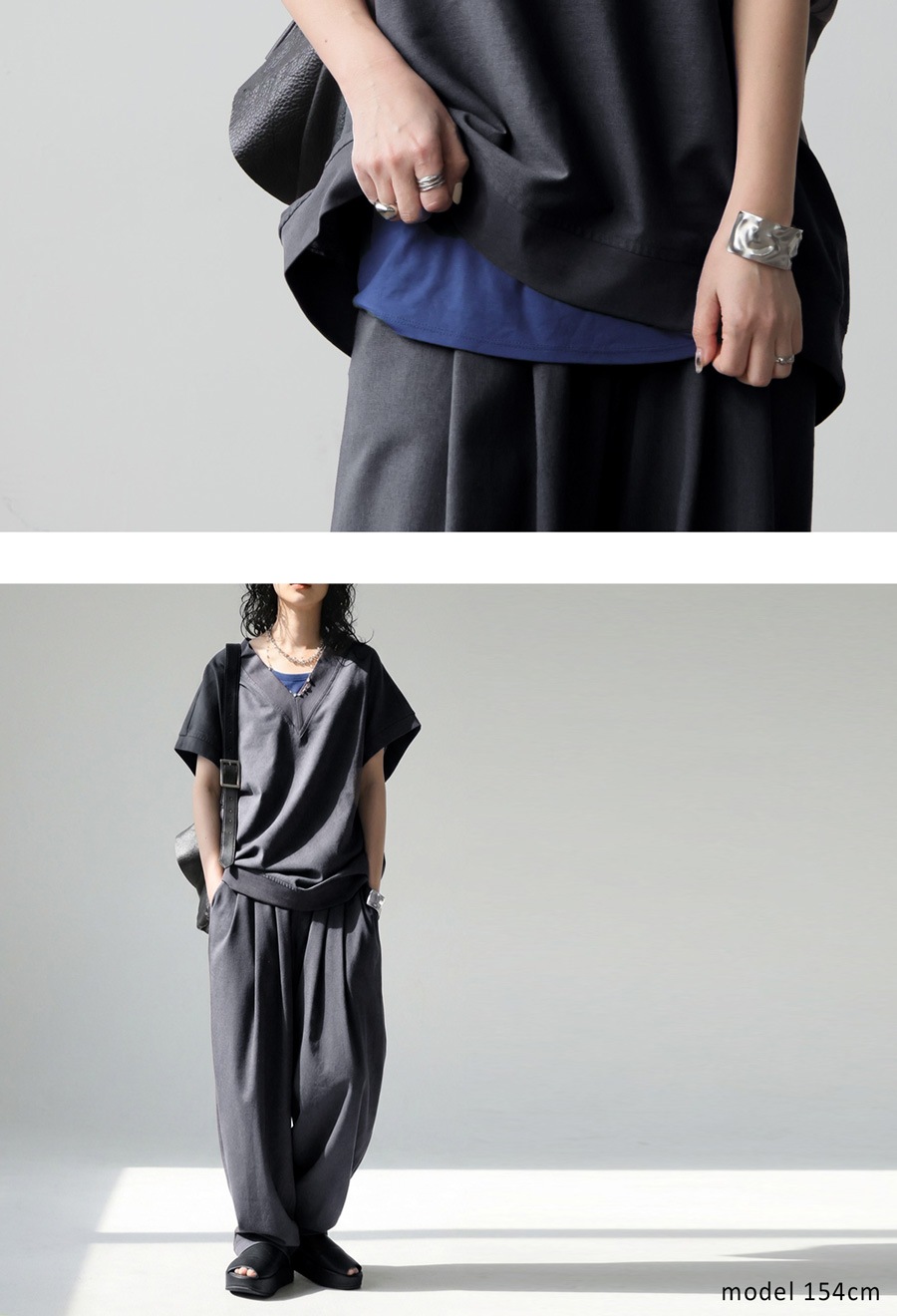 リネン混 Vネック 無地 ベスト レディース ルーズ・(500)メール便可