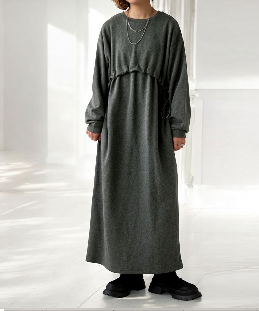 裏毛ドロストワンピース ワンピース レディース ロング 送料無料