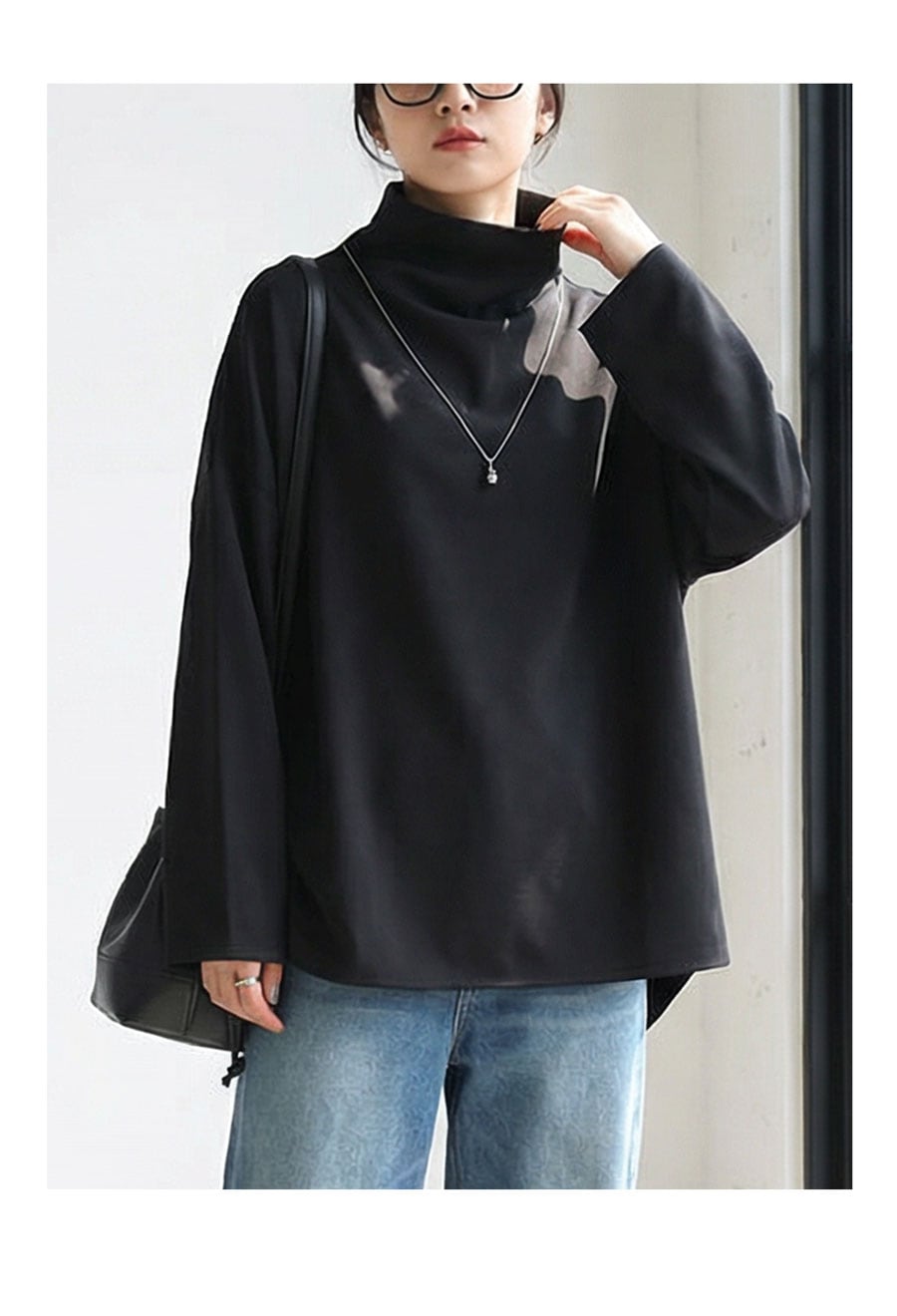 ハイネック トップス レディース 長袖 プルオーバー 送料無料・(100