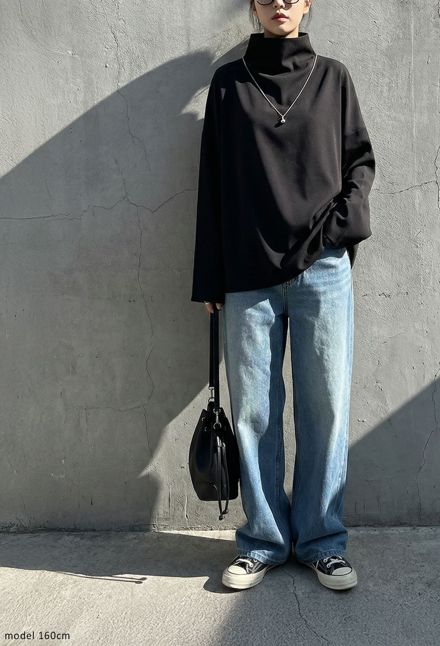 ハイネック トップス レディース 長袖 プルオーバー 送料無料・(100