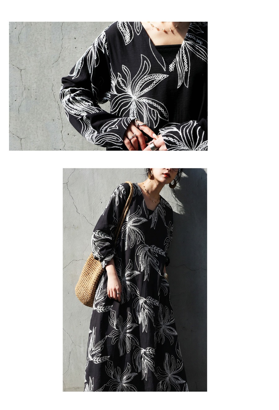 ボタニカル柄 ワンピース ロング レディース 刺繍 送料無料・メール便