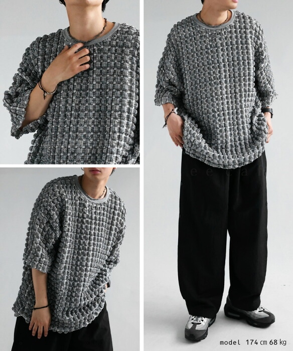 サカイ Tシャツ カットソー 半袖 クルーネック チェック柄 1 黒 グレー Tシャツ メンズ トップス 半袖 チェック柄 柄 送料無料・メール便不可
